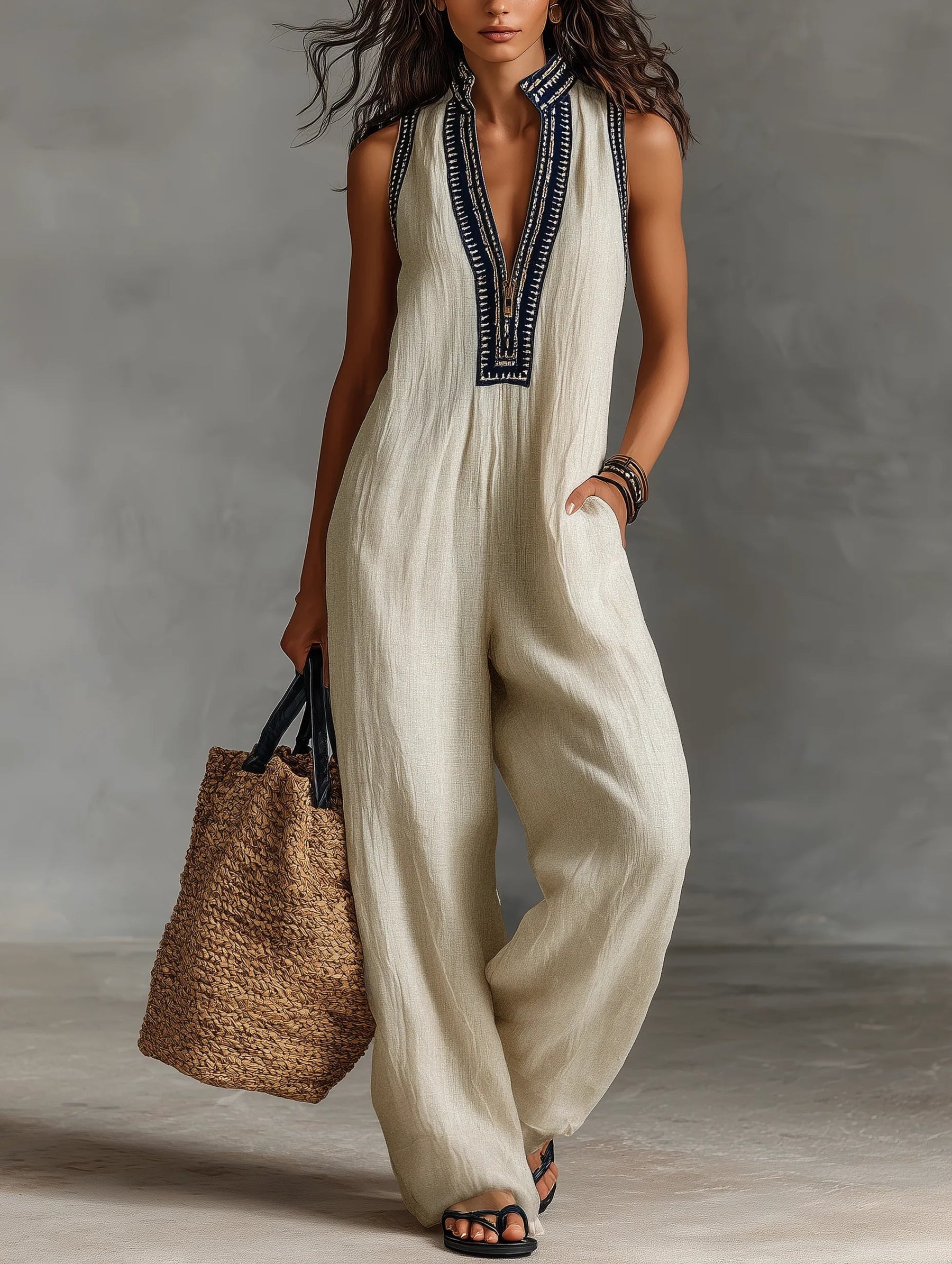 Joelle™ | Minimalist Stand-up Collar Zipper Sleeveless Jumpsuit