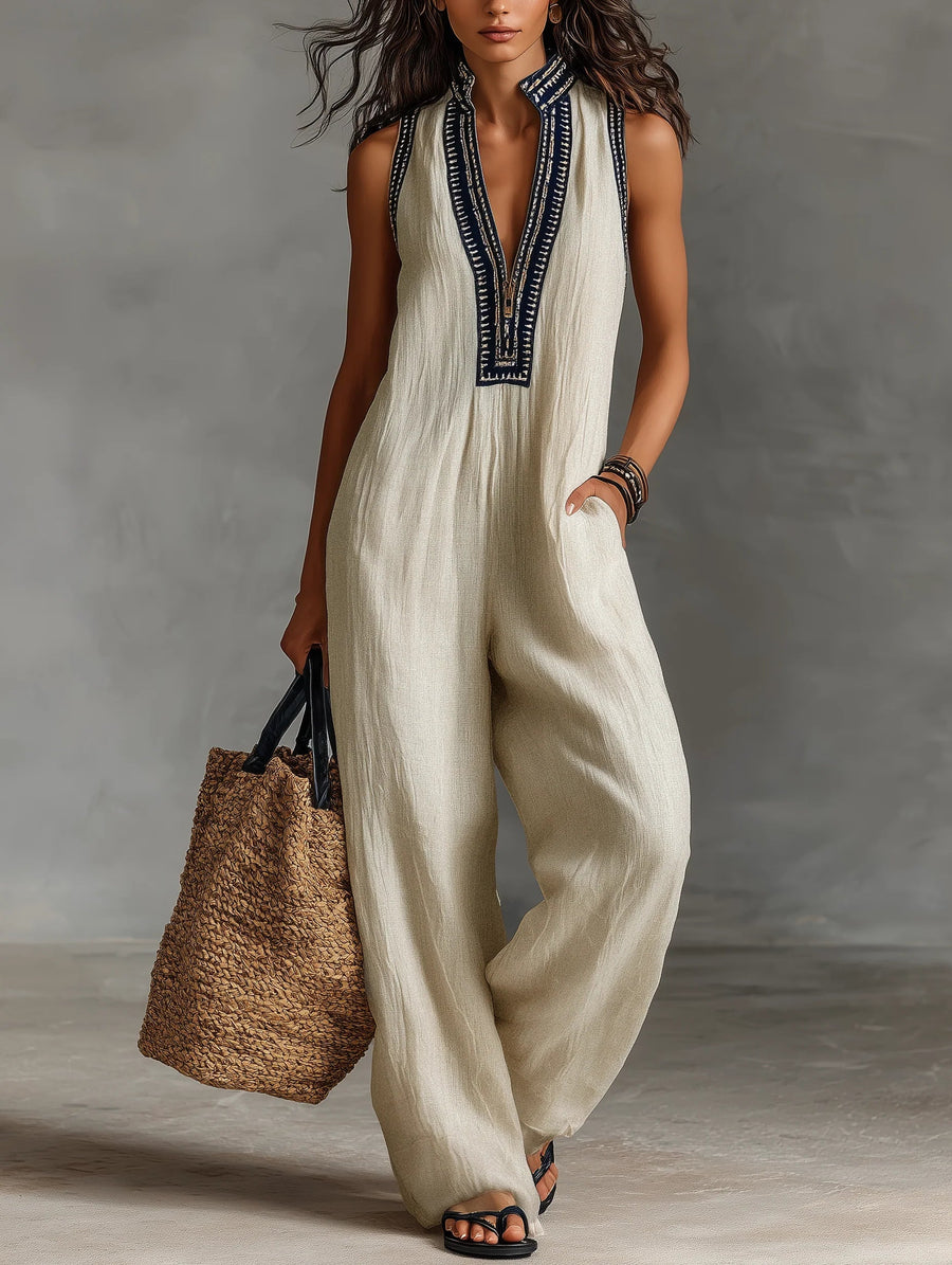 Joelle™ | Minimalist Stand-up Collar Zipper Sleeveless Jumpsuit