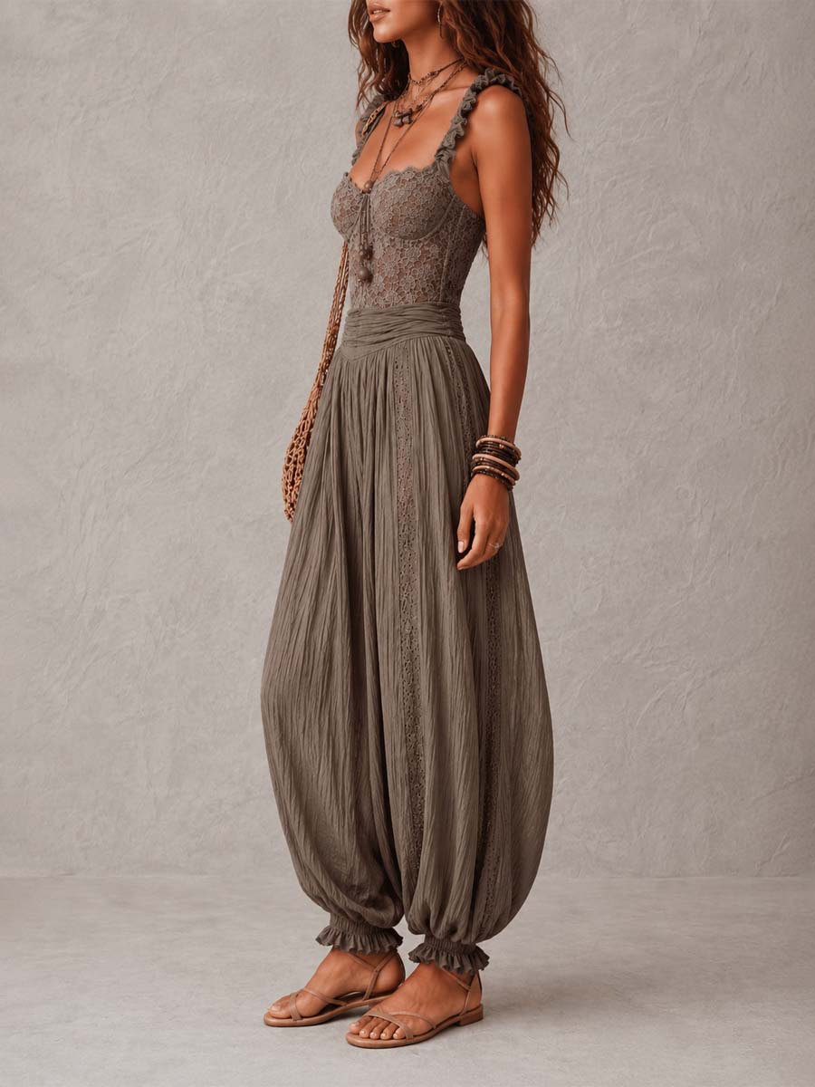 Noémie™ | Lace Bandeau and Pleated Cotton Harem Pants Set