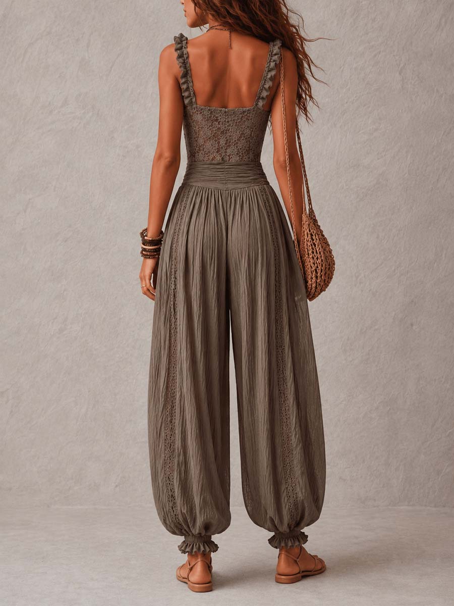 Noémie™ | Lace Bandeau and Pleated Cotton Harem Pants Set