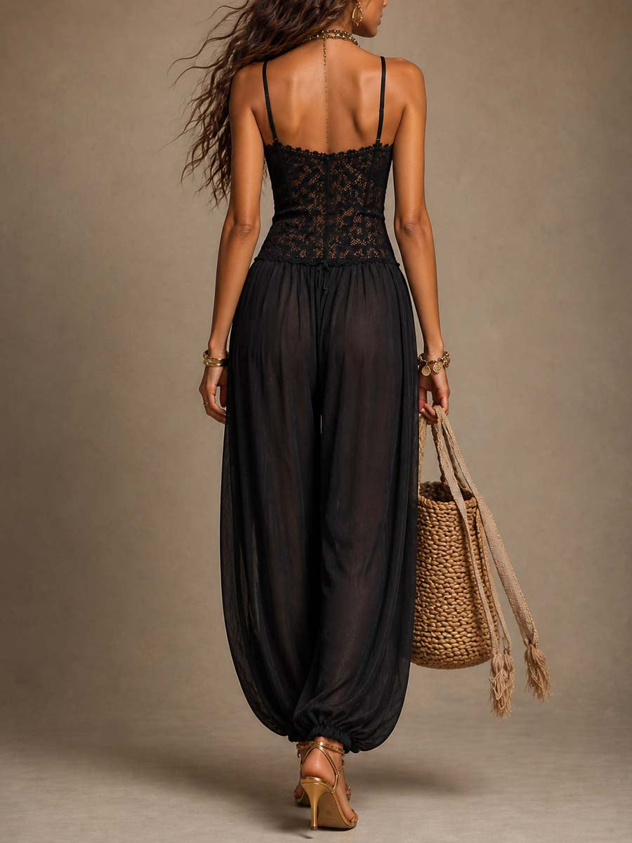 Estelle™ | Lace and Chiffon Spaghetti-Strap Harem Jumpsuit