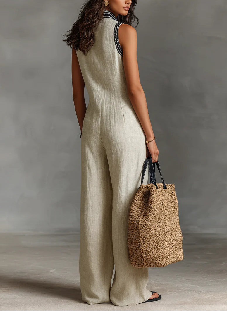 Joelle™ | Minimalist Stand-up Collar Zipper Sleeveless Jumpsuit
