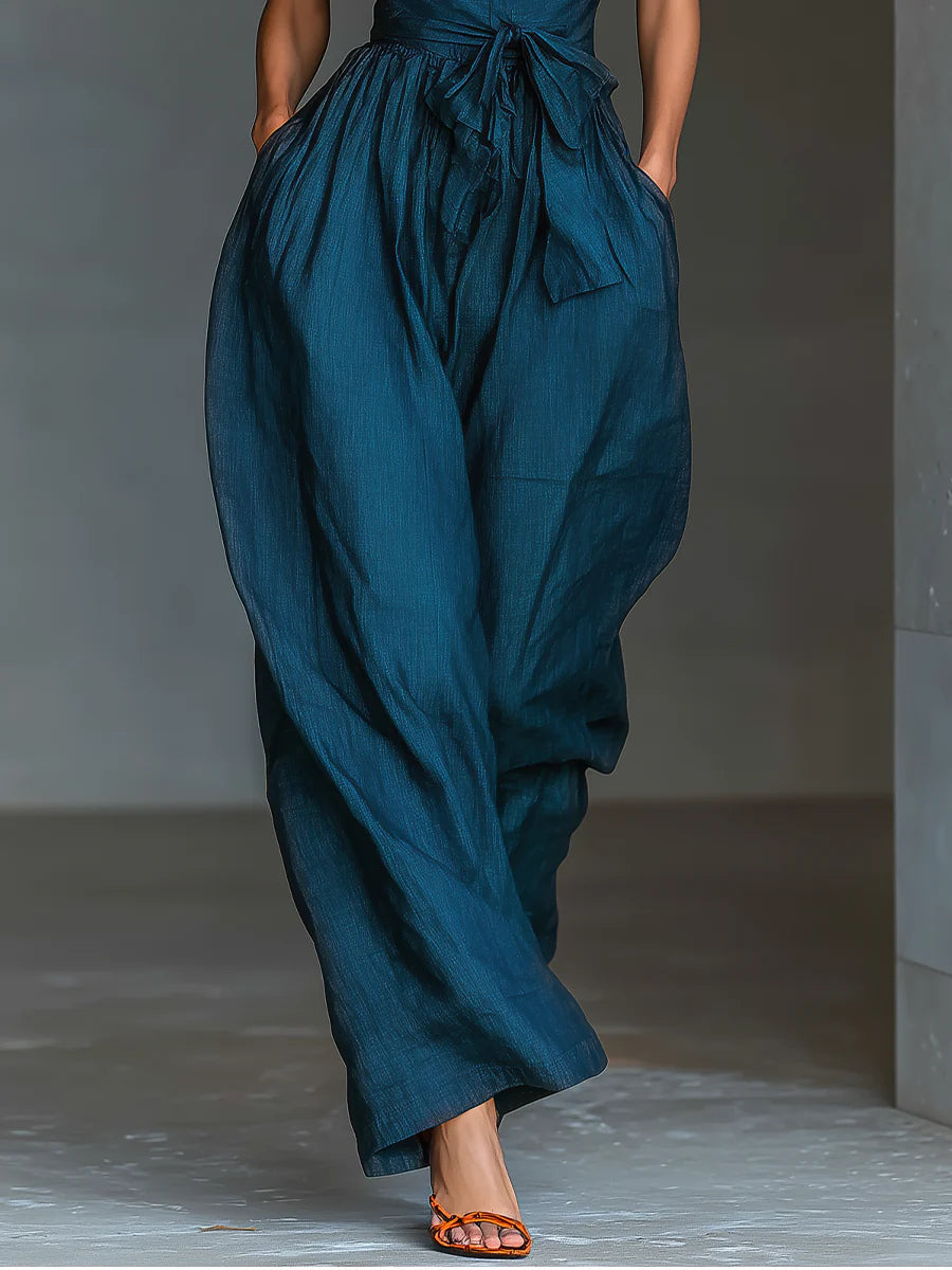 Océane™ | Cross Halter Wide-Leg Jumpsuit with Side Pockets