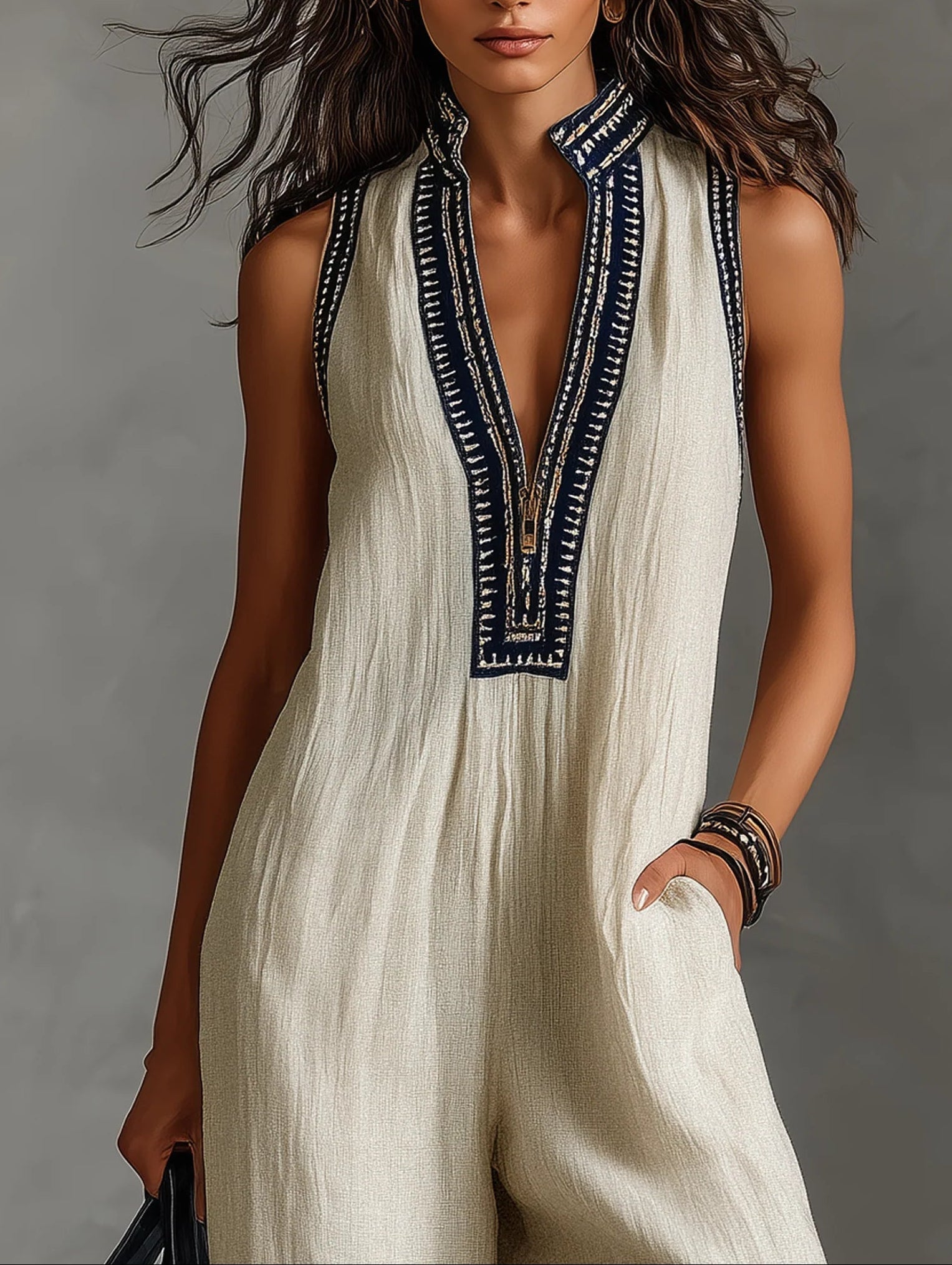 Joelle™ | Minimalist Stand-up Collar Zipper Sleeveless Jumpsuit