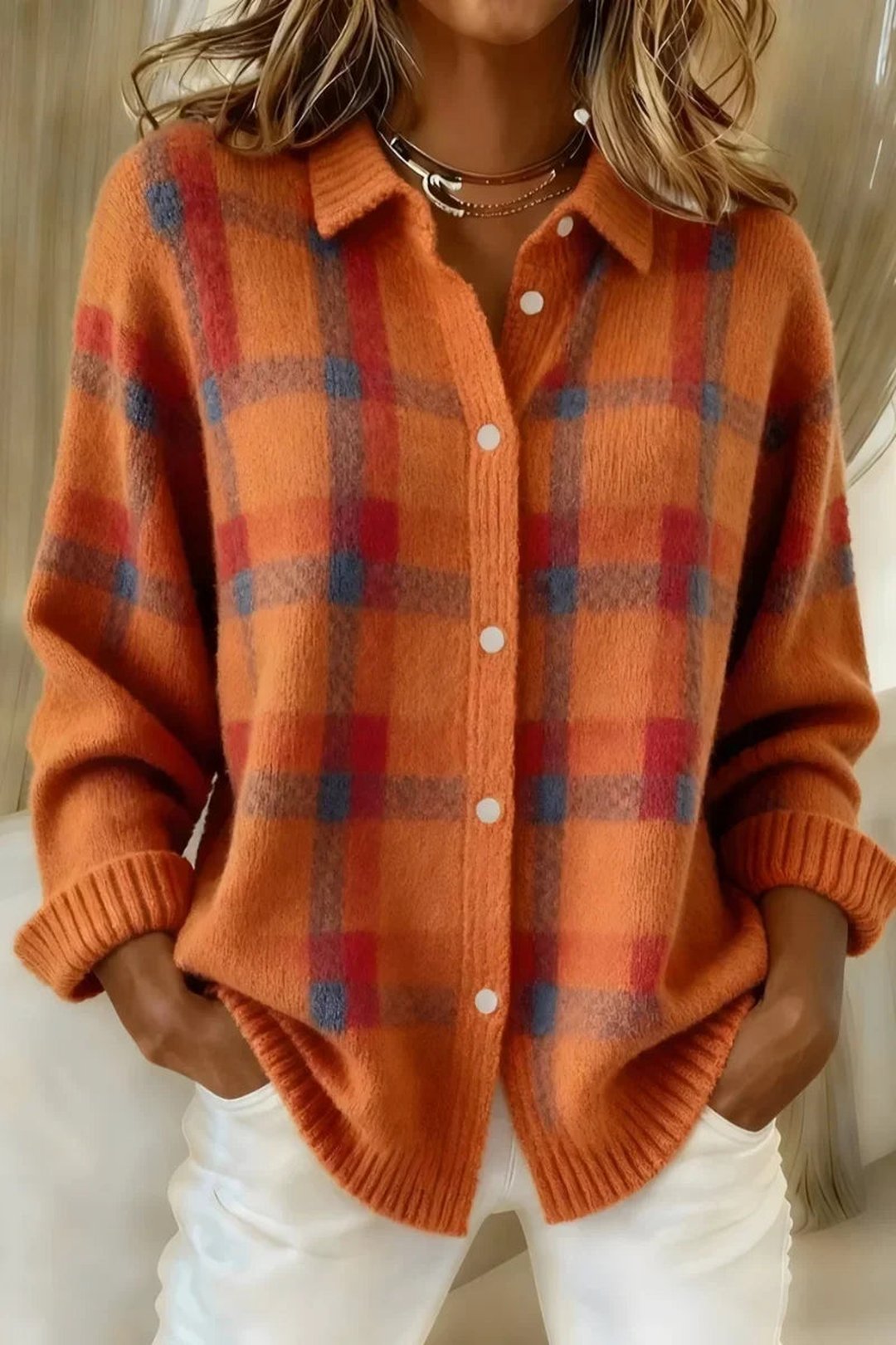 Sheena | Plaid Button-Up Knit Cardigan