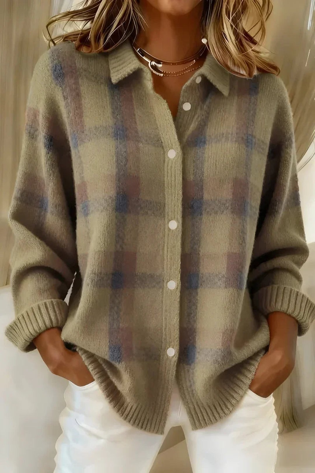 Tabatha | Cozy Checked Knit Cardigan