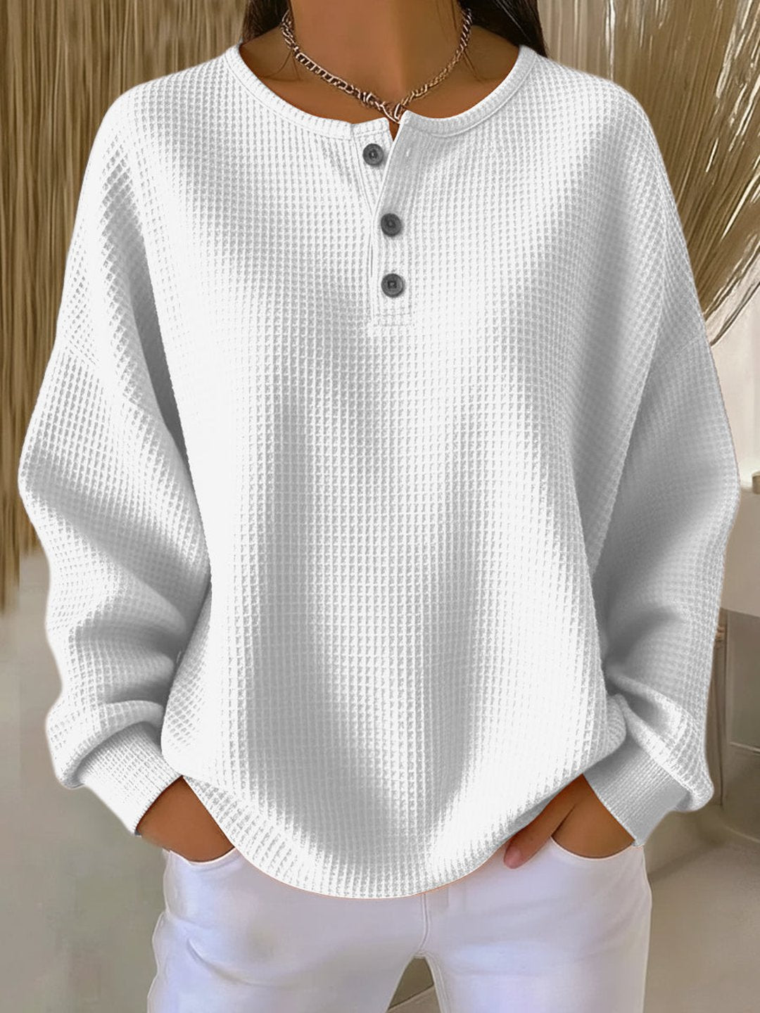 Kellie | Cosy Waffle Henley Sweatshirt