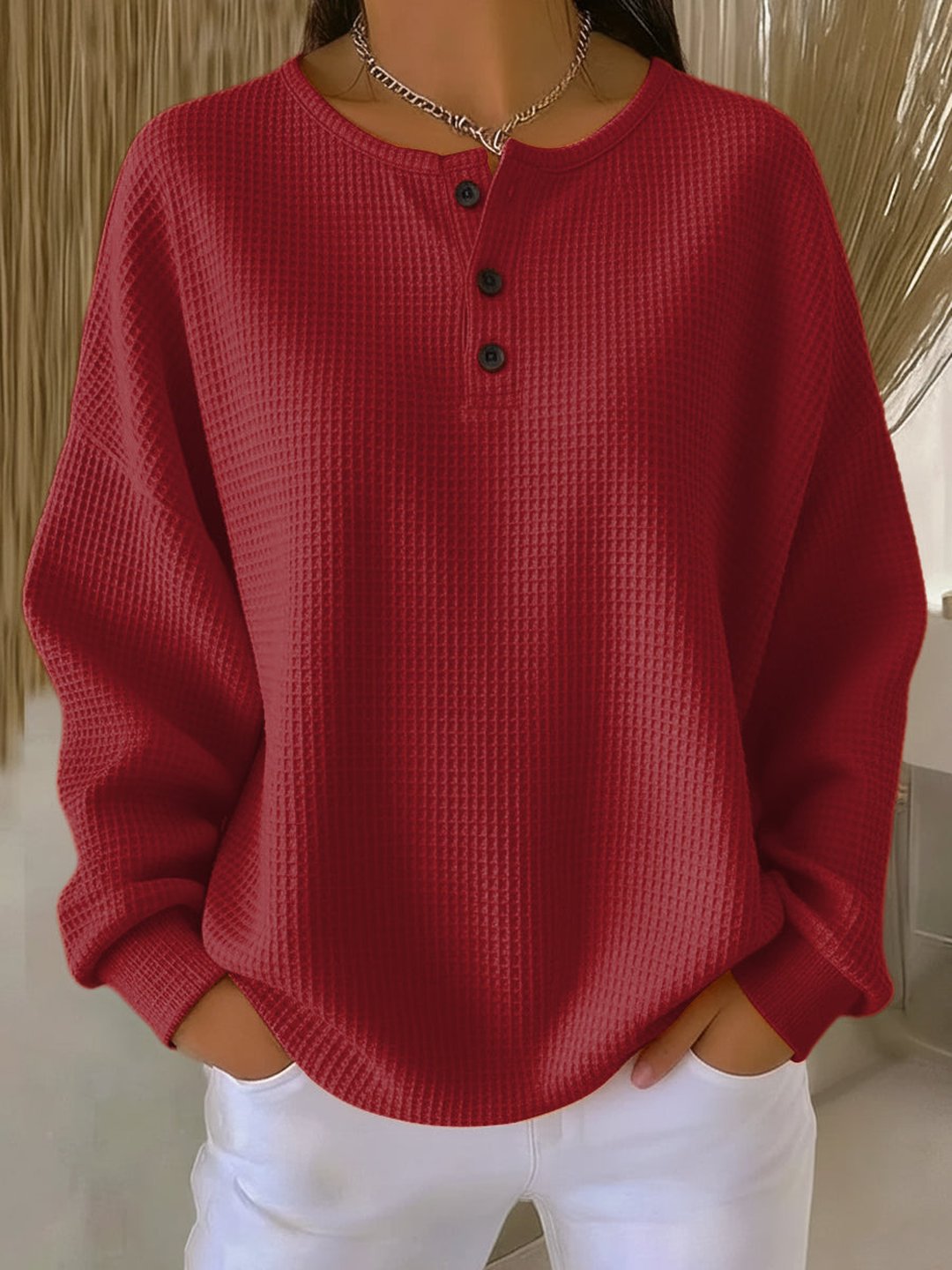 Kellie | Cosy Waffle Henley Sweatshirt