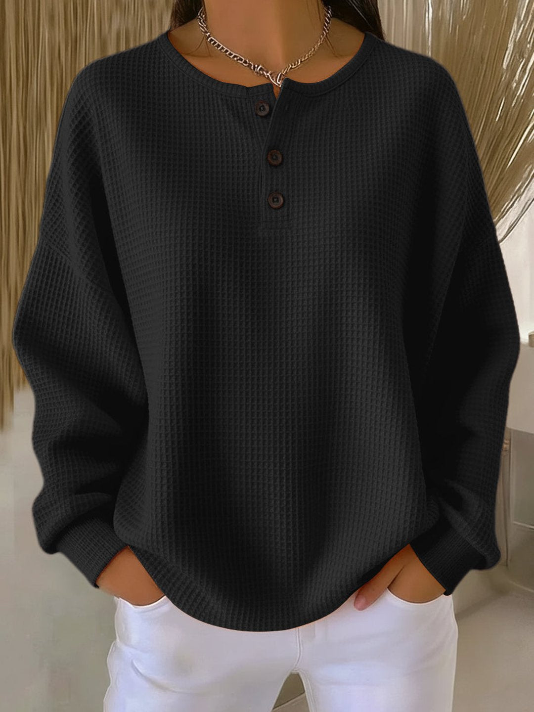 Kellie | Cosy Waffle Henley Sweatshirt