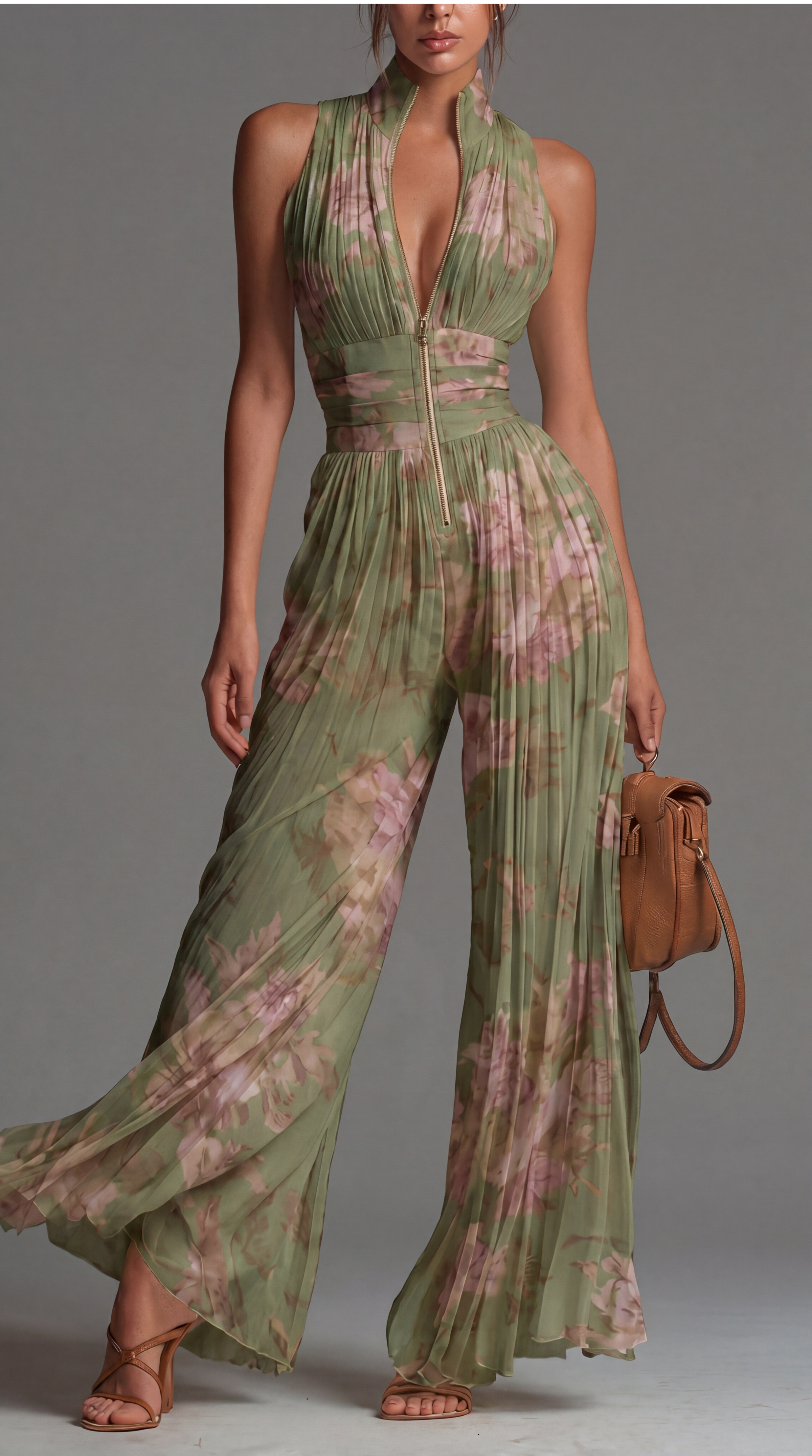 Pleated Floral Chiffon Jumpsuit • S1