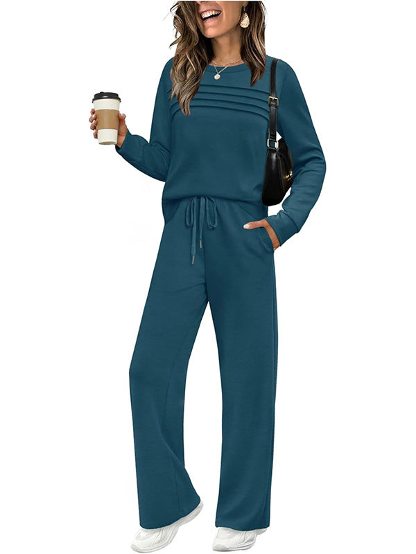 Women's Crew Neck Top & Drawstring Pants Set
