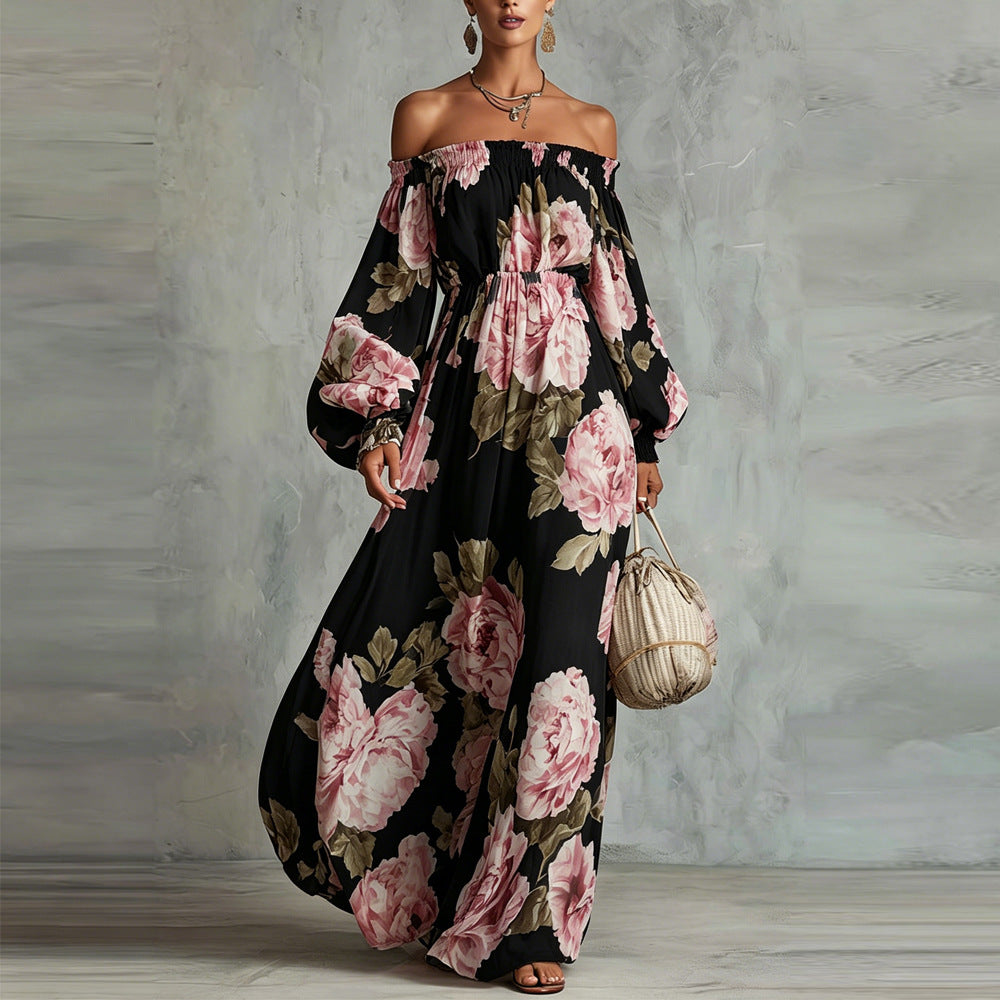 Payton | Off-Shoulder Floral Maxi Dress, Long Sleeves