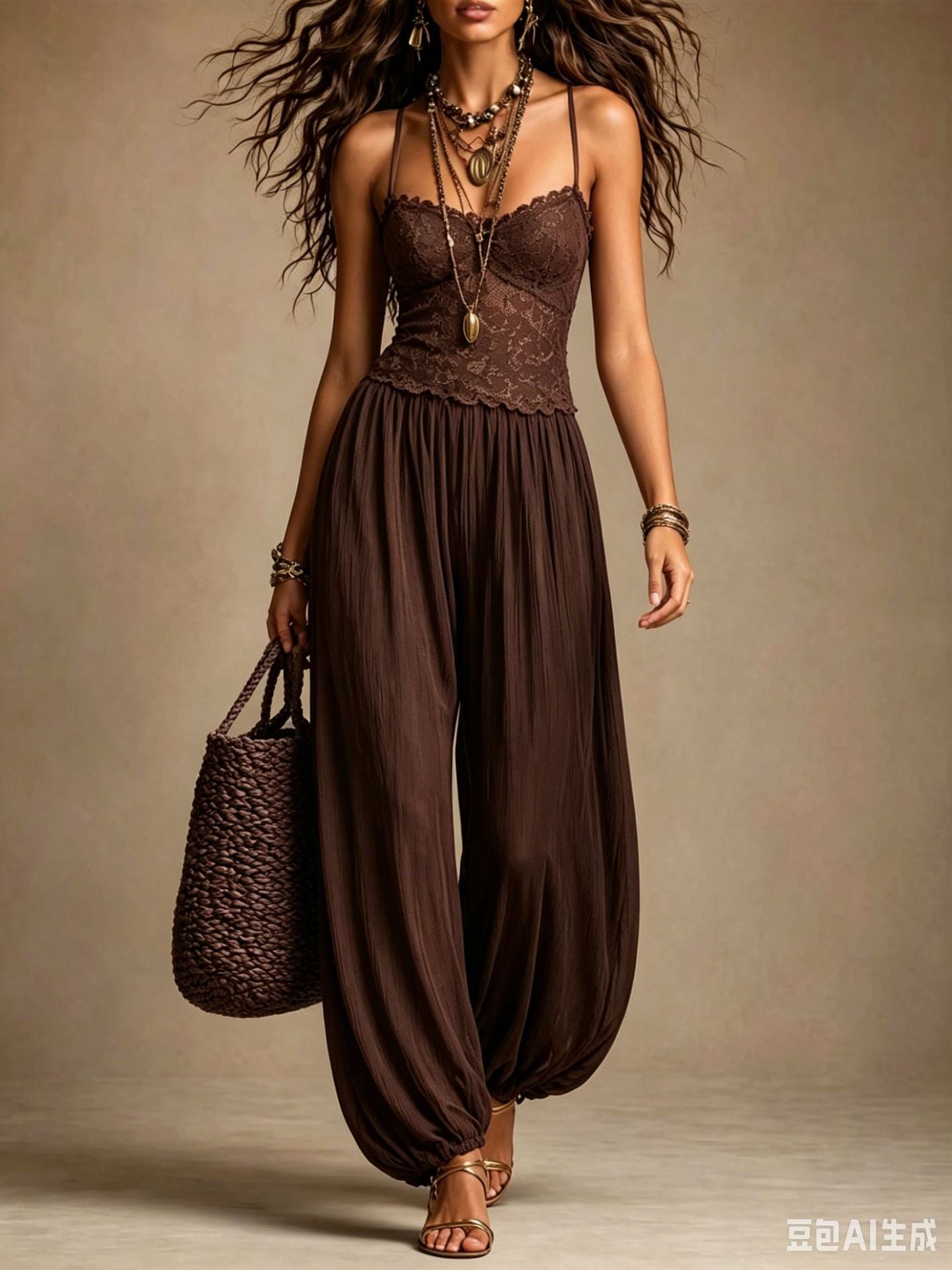 Estelle™ | Lace and Chiffon Spaghetti-Strap Harem Jumpsuit