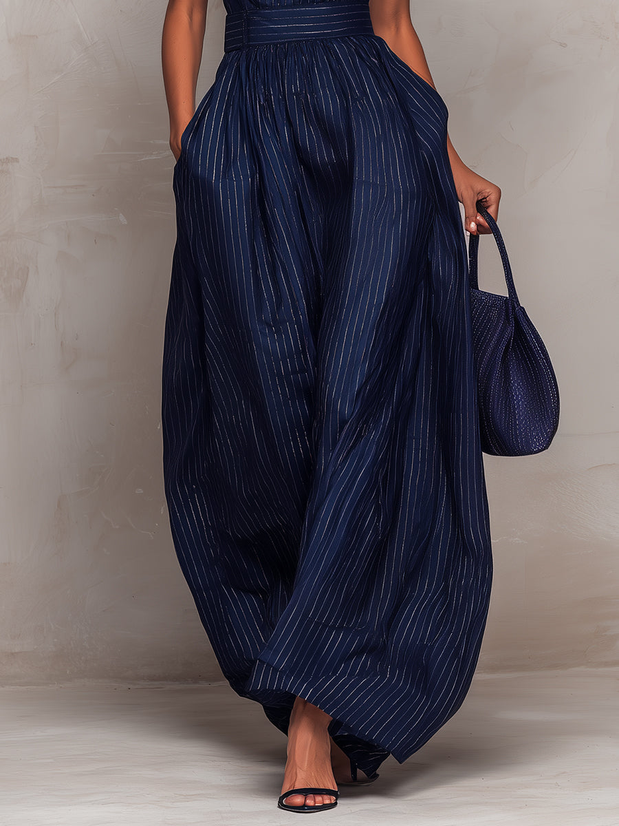 Roxane™ | Striped Keyhole Neckline Wide-leg Jumpsuit