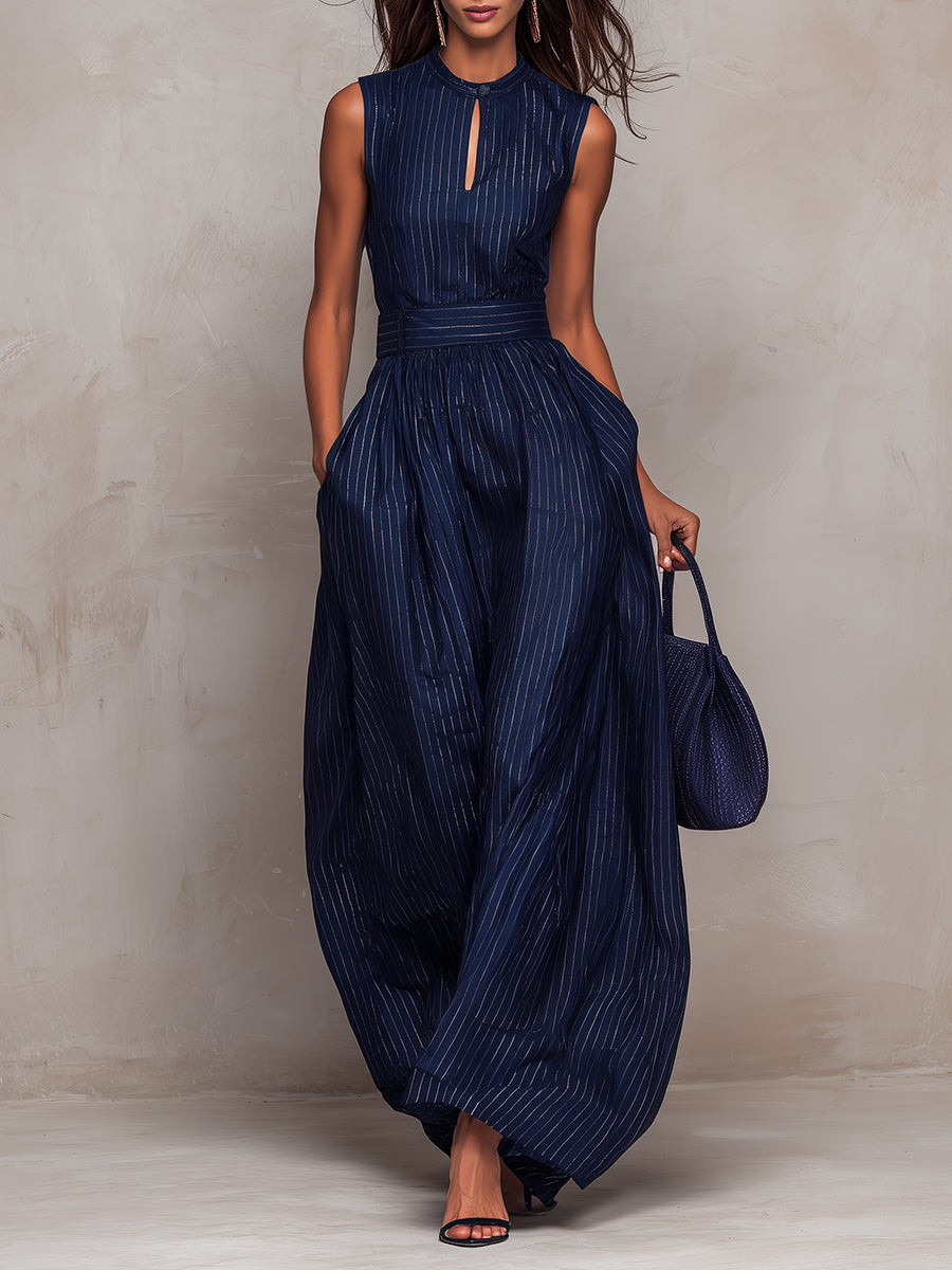 Roxane™ | Striped Keyhole Neckline Wide-leg Jumpsuit