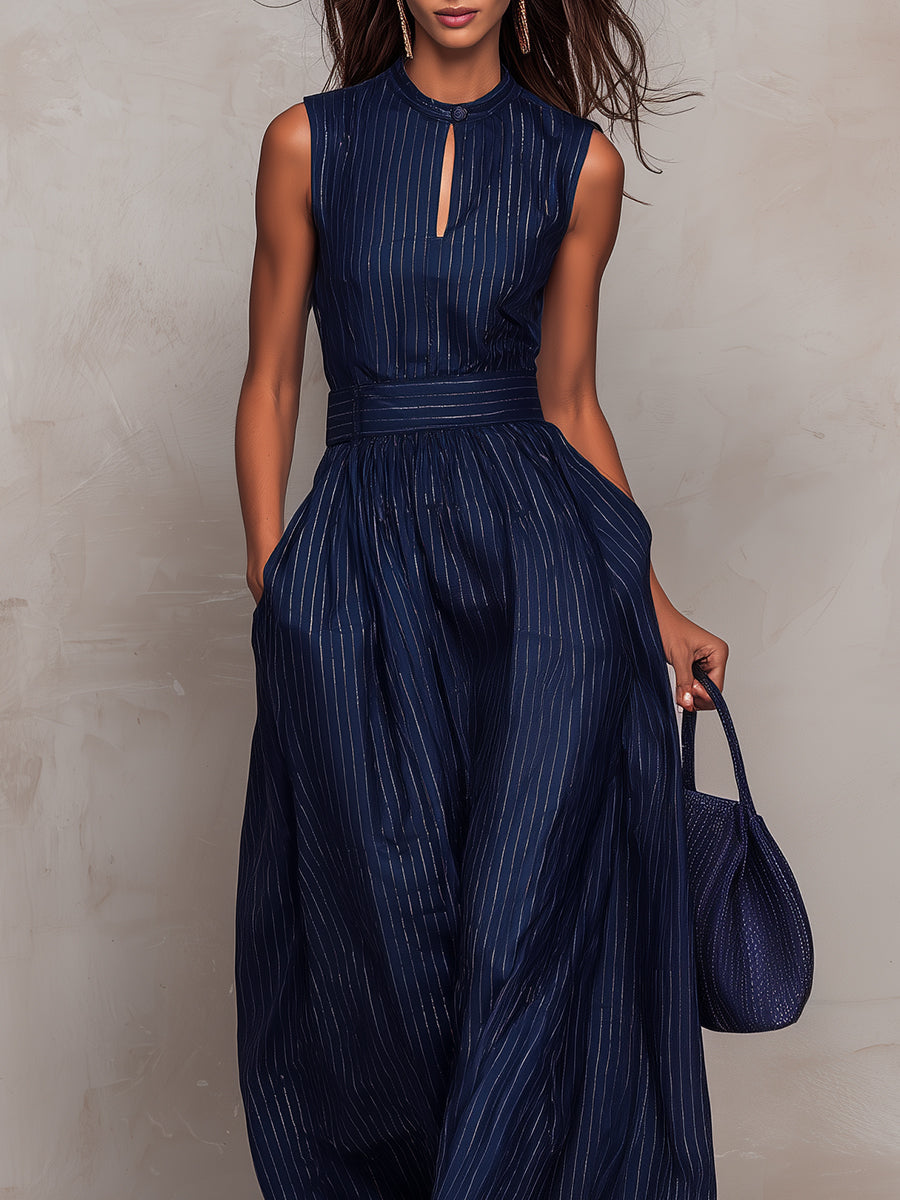 Roxane™ | Striped Keyhole Neckline Wide-leg Jumpsuit