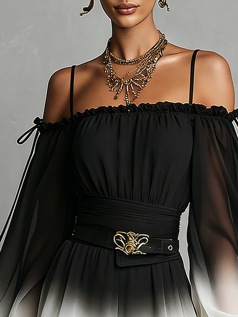 Gabrielle™ | Gradient Off-shoulder Chiffon Jumpsuit (with belt)