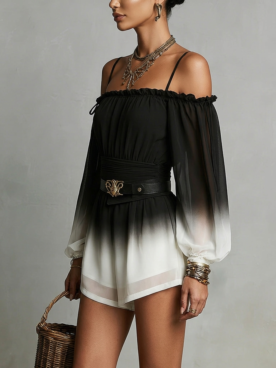 Gabrielle™ | Gradient Off-shoulder Chiffon Jumpsuit (with belt)