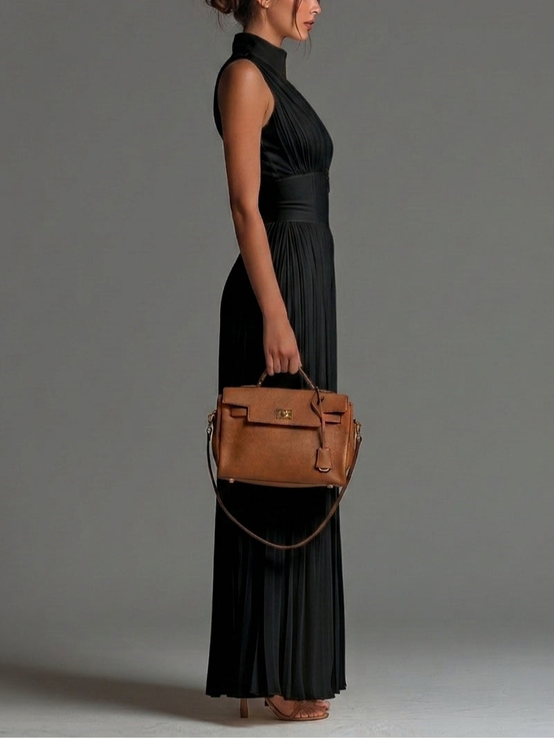 Blanche™ | V-neck Sleeveless Zip-up Pleated Wide-leg Chiffon Jumpsuit