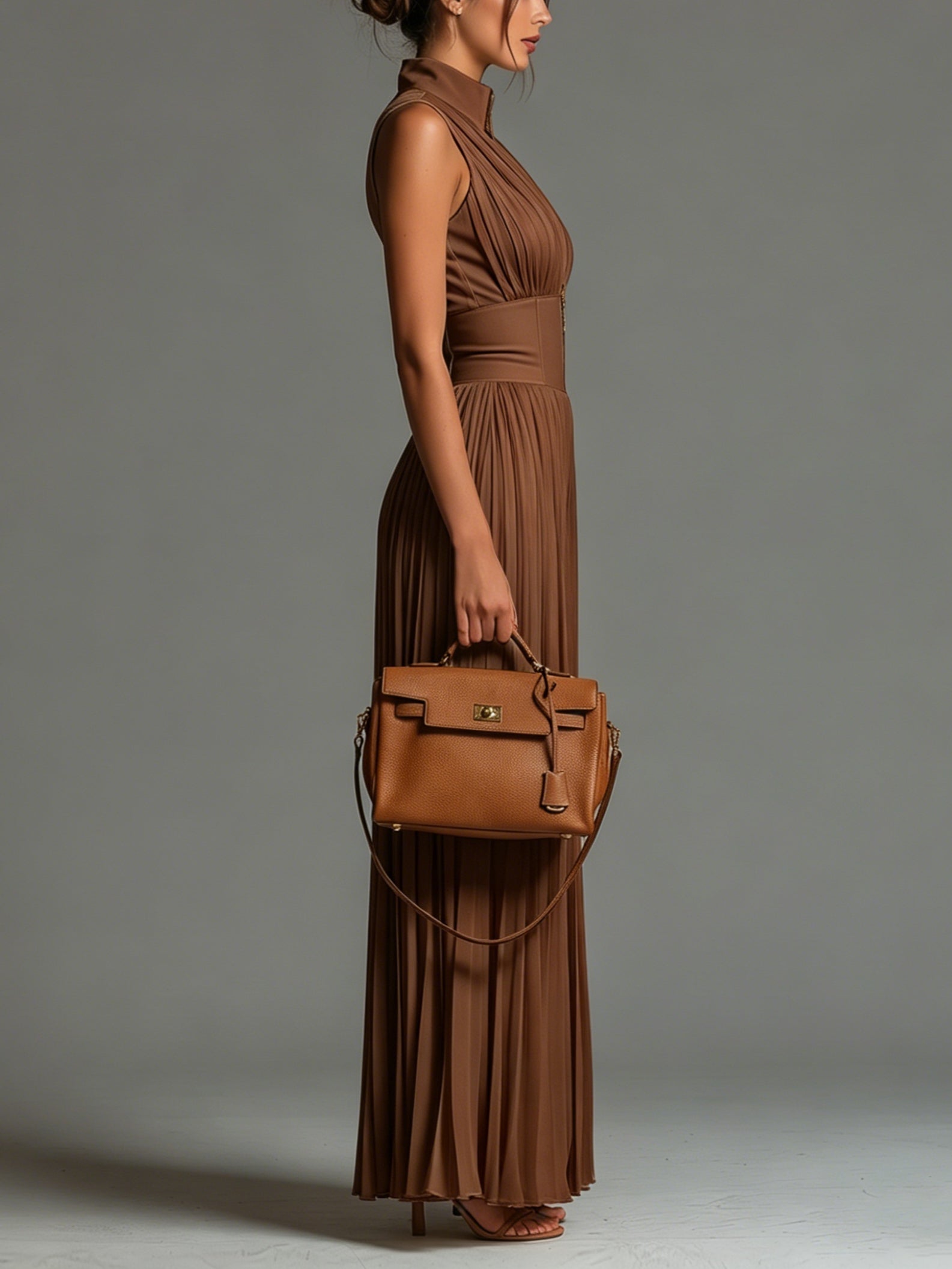 Véronique™ | V-neck Sleeveless Zip-up Pleated Wide-leg Chiffon Jumpsuit