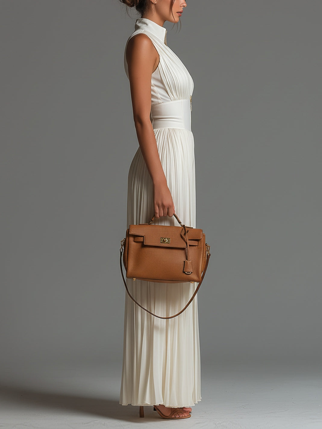 Amandine™ | V-neck Sleeveless Zip-up Pleated Wide-leg Chiffon Jumpsuit