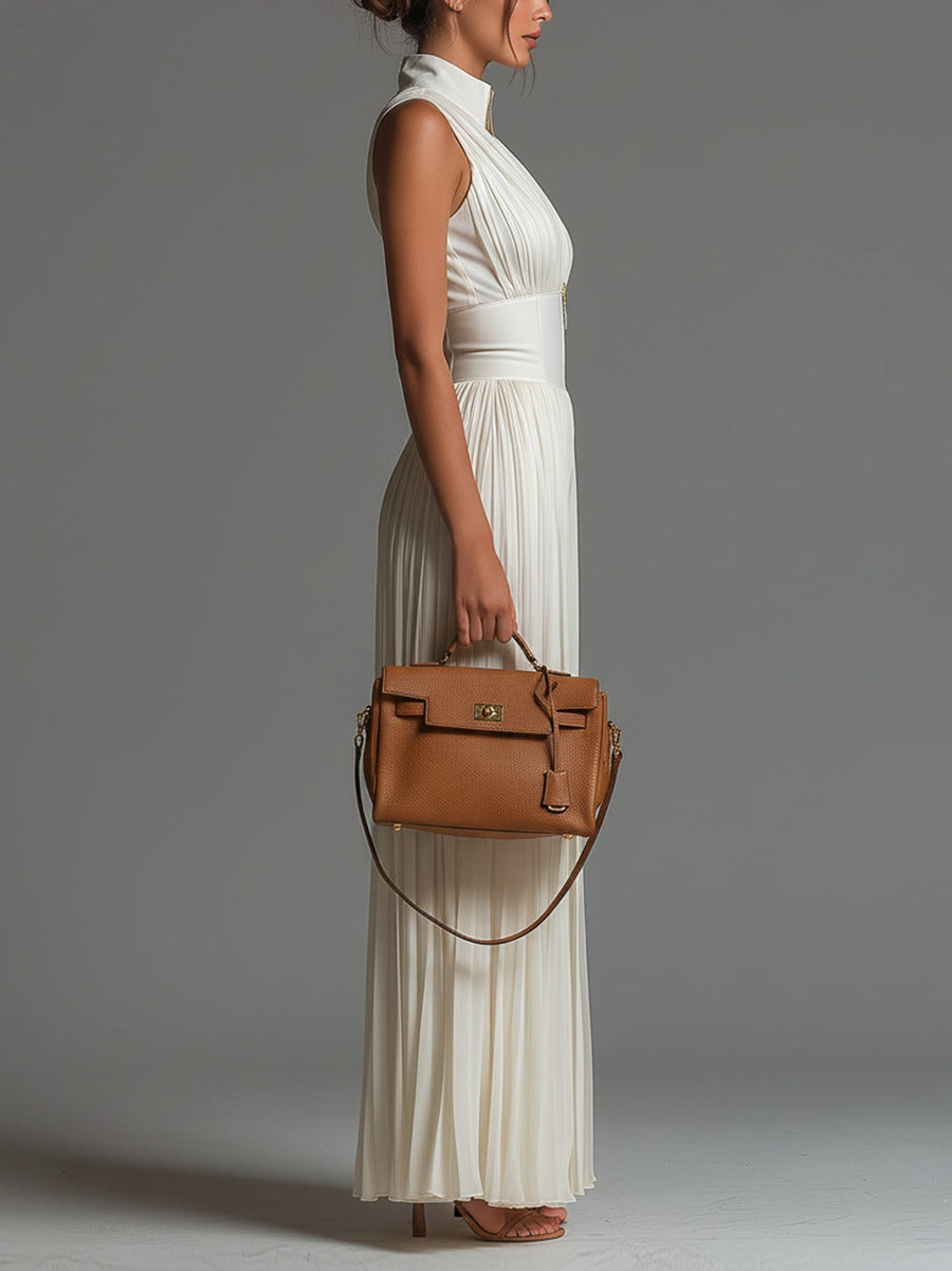 Amandine™ | V-neck Sleeveless Zip-up Pleated Wide-leg Chiffon Jumpsuit