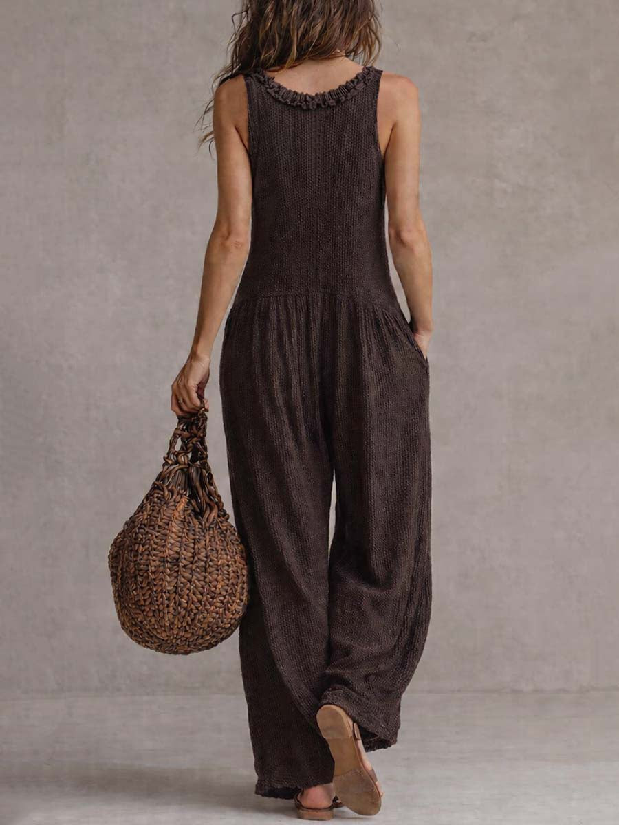 Valérie™ | Retro Ruffled V-neck Wide-leg Jumpsuit