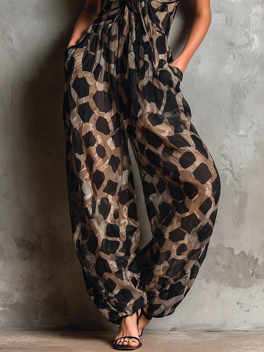 Zoé™ | Animal Print Halter-neck Loose-fitting Chiffon Wide-leg Jumpsuit