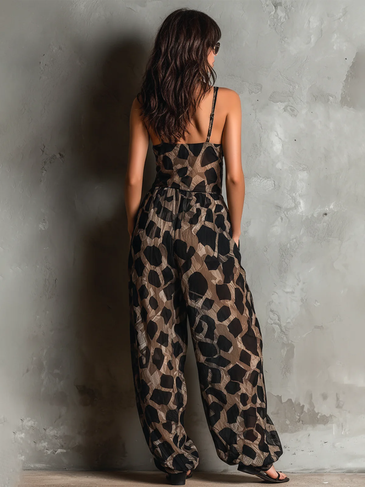Zoé™ | Animal Print Halter-neck Loose-fitting Chiffon Wide-leg Jumpsuit