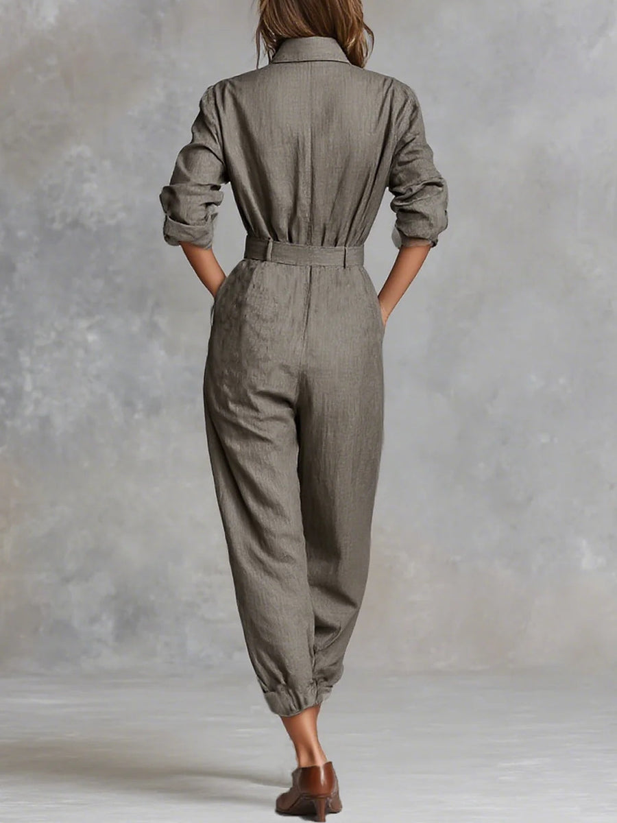 Sidonie™ | Cotton and Linen Blended Long Sleeve Shirt Jumpsuit