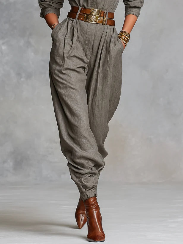 Sidonie™ | Cotton and Linen Blended Long Sleeve Shirt Jumpsuit