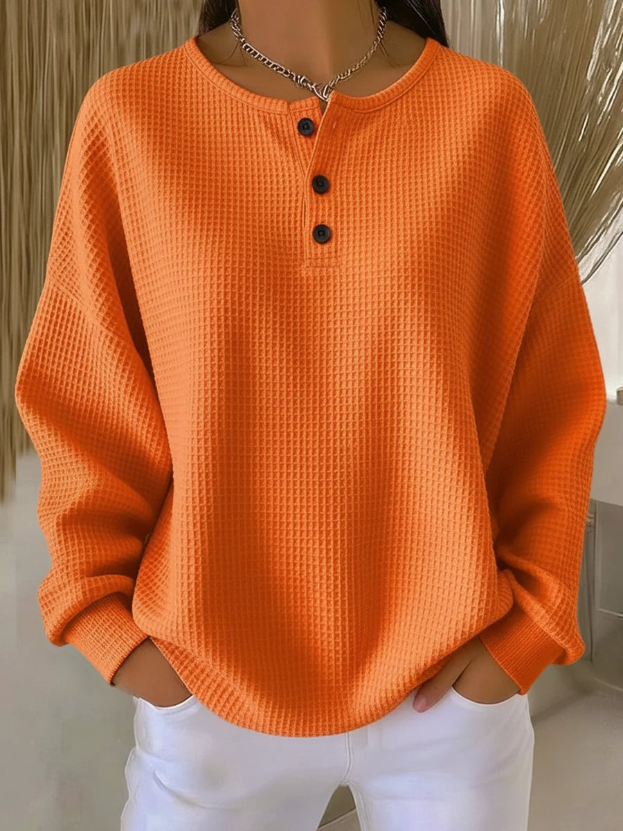 Kellie | Cosy Waffle Henley Sweatshirt