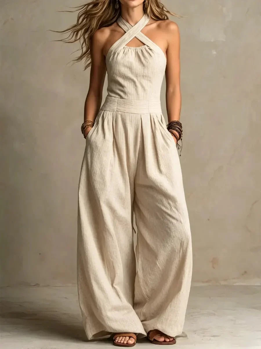 Margot™ | Jumpsuit with Crossed Neckline and Wide Legs