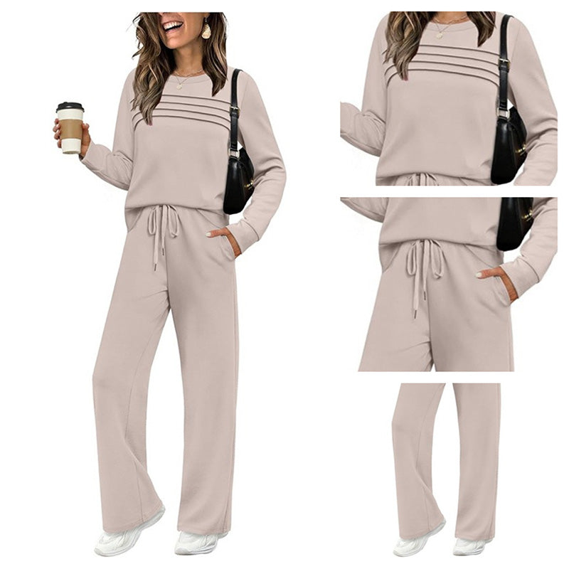 Women's Crew Neck Top & Drawstring Pants Set